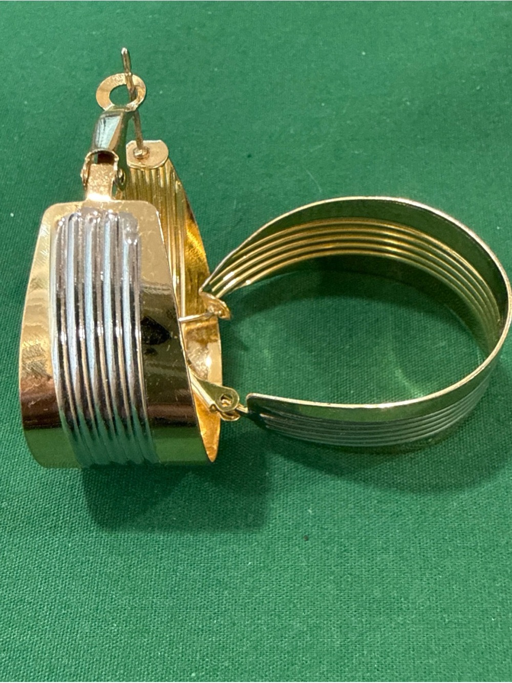 Gold and Silver Two-Tone Ribbed Earrings. 113B